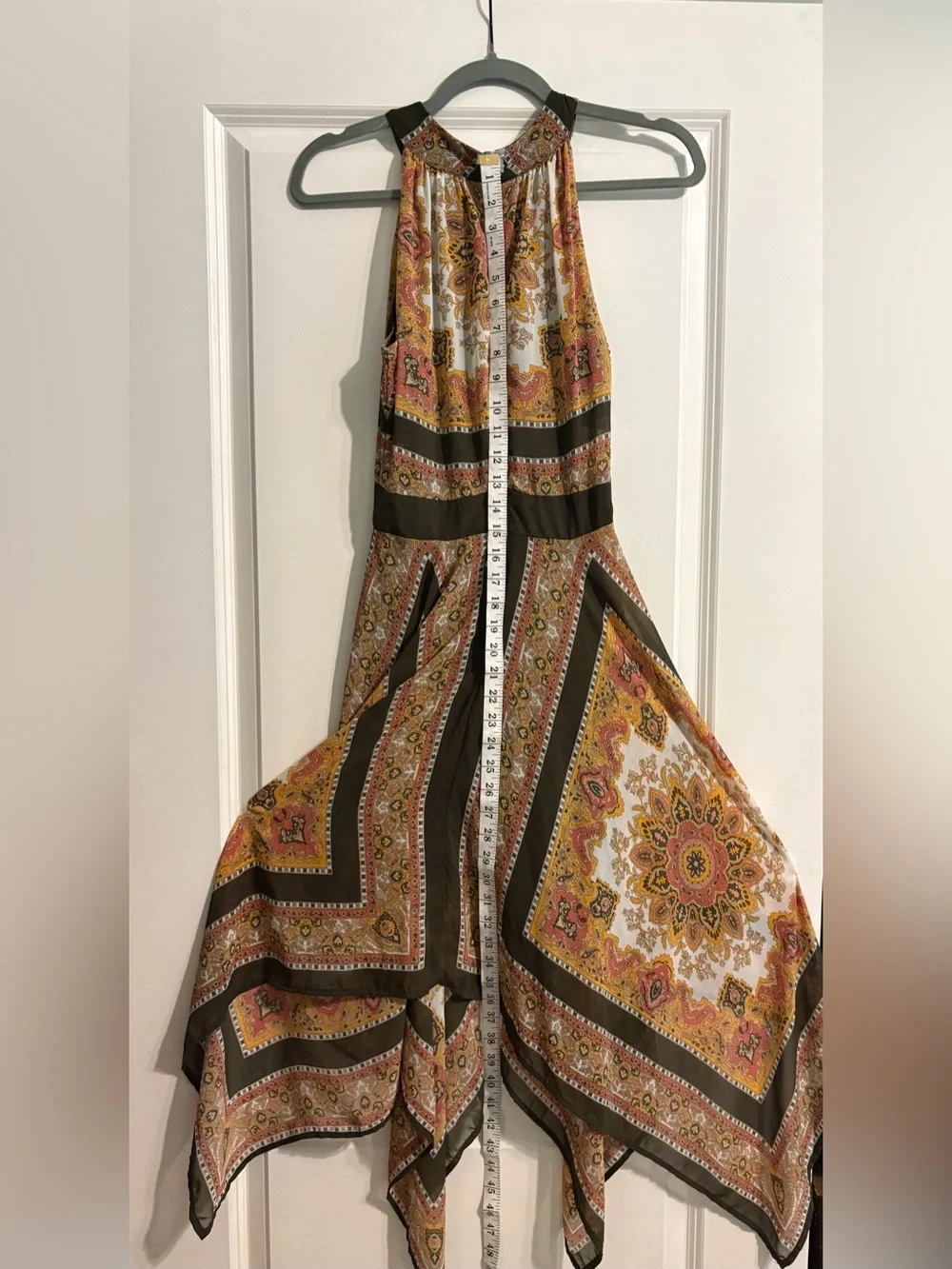 BOHO Scarf Print Halter Handkerchief Hem Romper Dress Sz S Broomstick/Festival